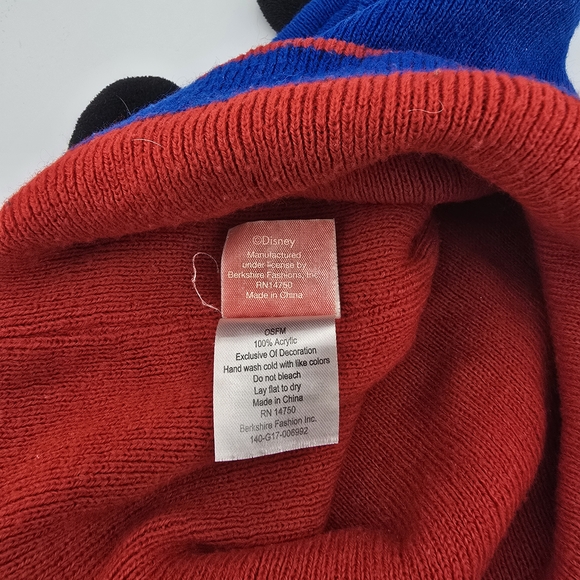 Disney Mickey Mouse Kids Beanie Hat Ears Blue Red Winter Cap - Picture 4 of 4